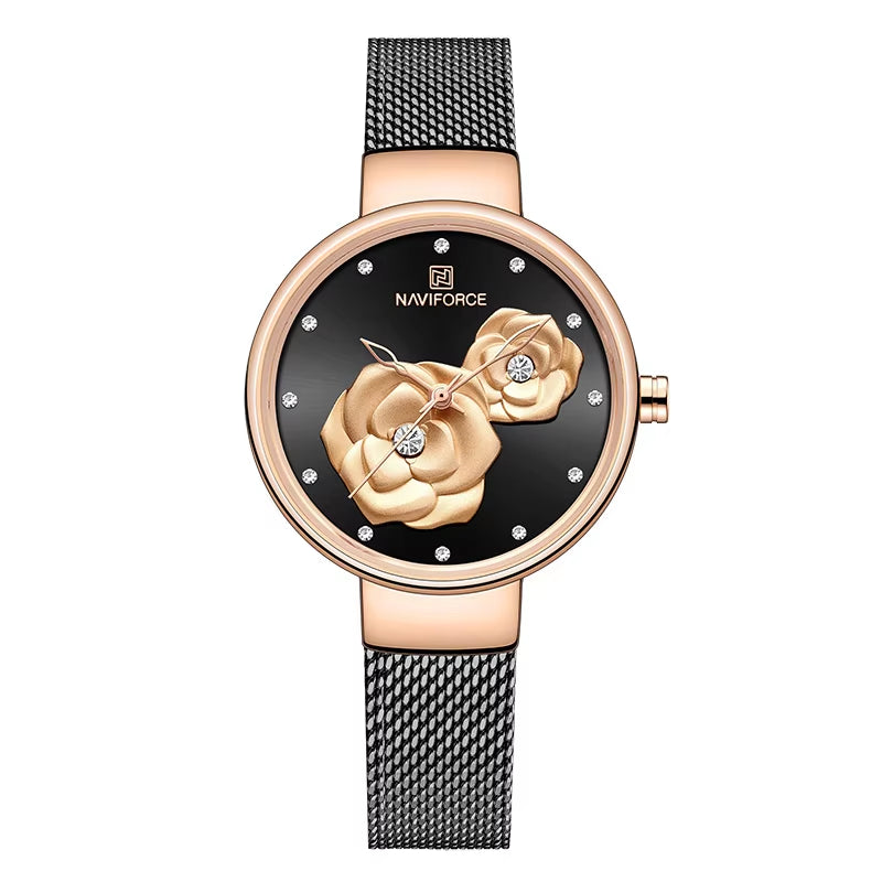 Women Watch Top Luxury Brand Steel Mesh Waterproof Ladies Watches Flower Quartz Female Wristwatch Charming Girl Clock