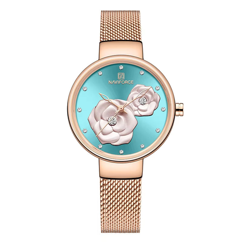 Women Watch Top Luxury Brand Steel Mesh Waterproof Ladies Watches Flower Quartz Female Wristwatch Charming Girl Clock