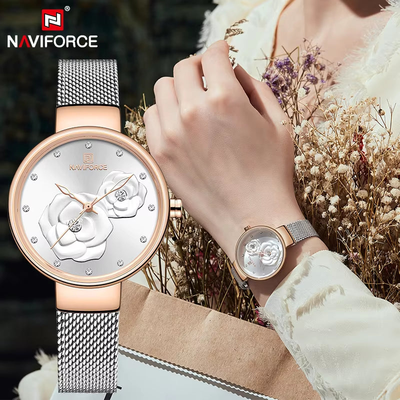 Women Watch Top Luxury Brand Steel Mesh Waterproof Ladies Watches Flower Quartz Female Wristwatch Charming Girl Clock