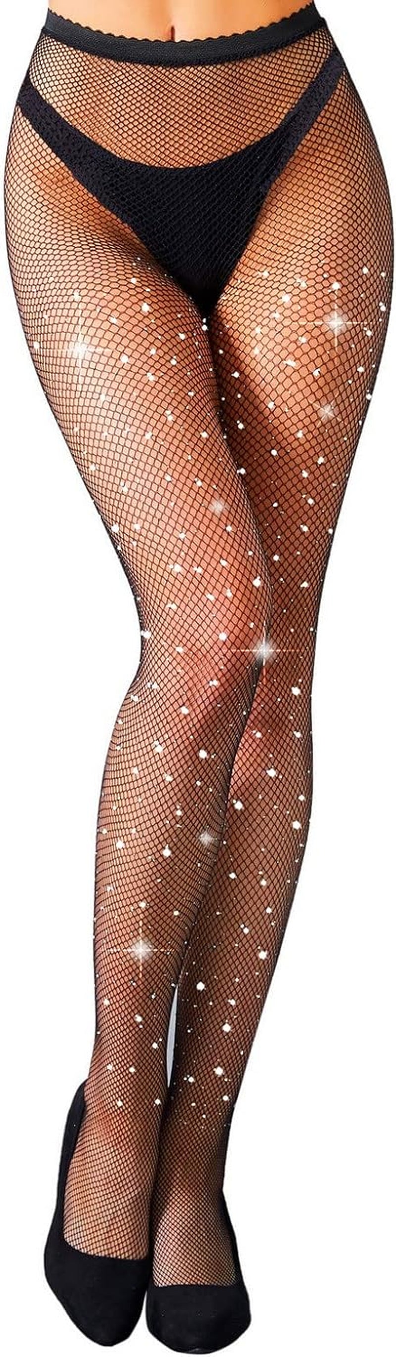 Fishnet Stockings Rhinestone High Waist Sparkly Tights for Women