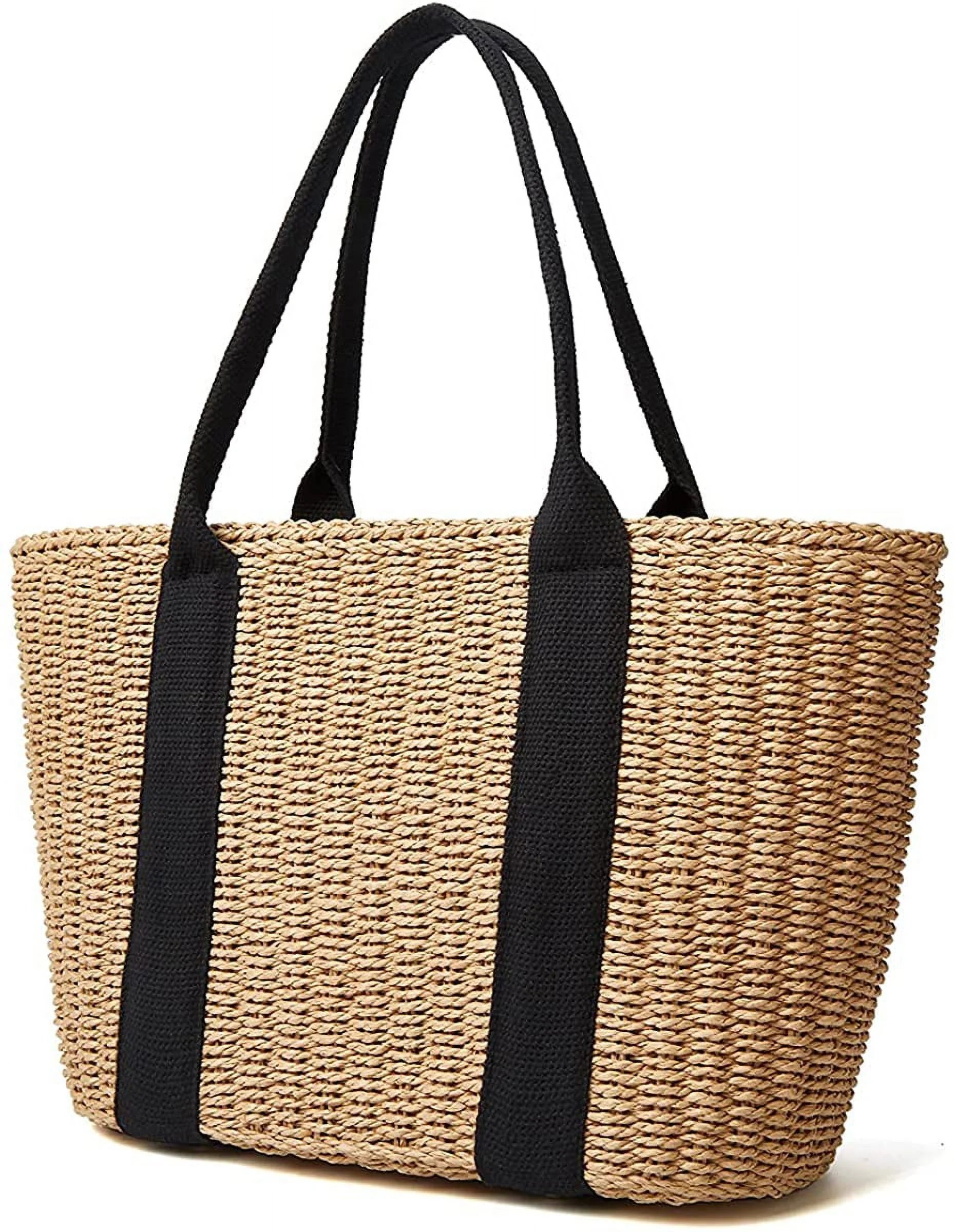 Women Straw Bags Summer Beach Large Tote Bag Handmade Woven Shoulder Crossbody Handbag