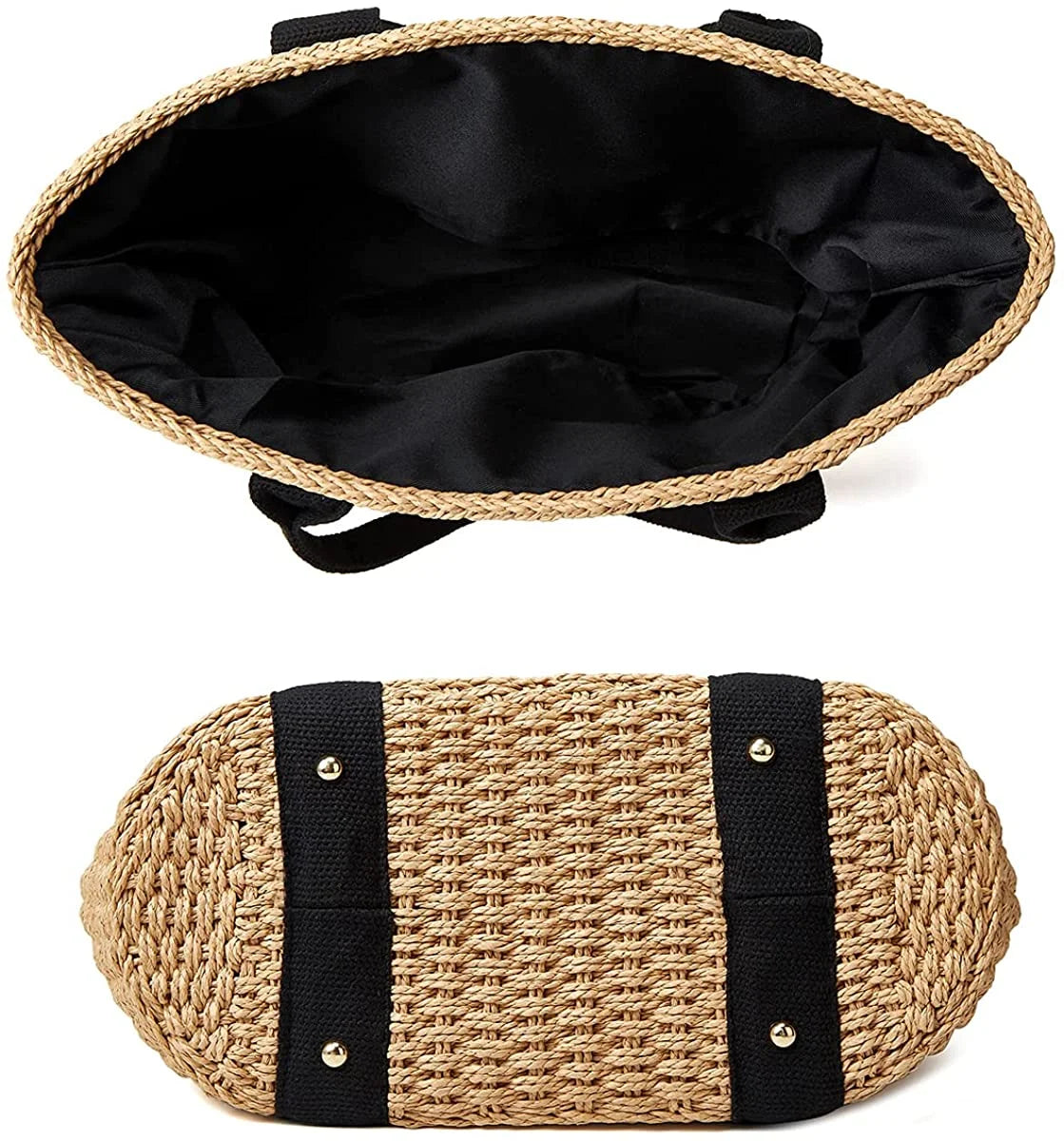 Women Straw Bags Summer Beach Large Tote Bag Handmade Woven Shoulder Crossbody Handbag