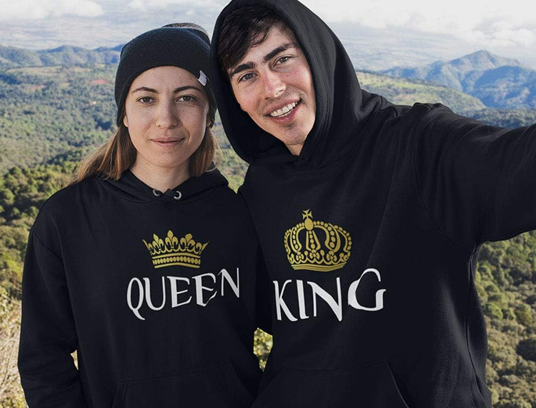 King & Queen Matching Couple Hoodie Set Valentine'S Day Gift His & Hers Women Hoodie Women Small/Men Medium,Black