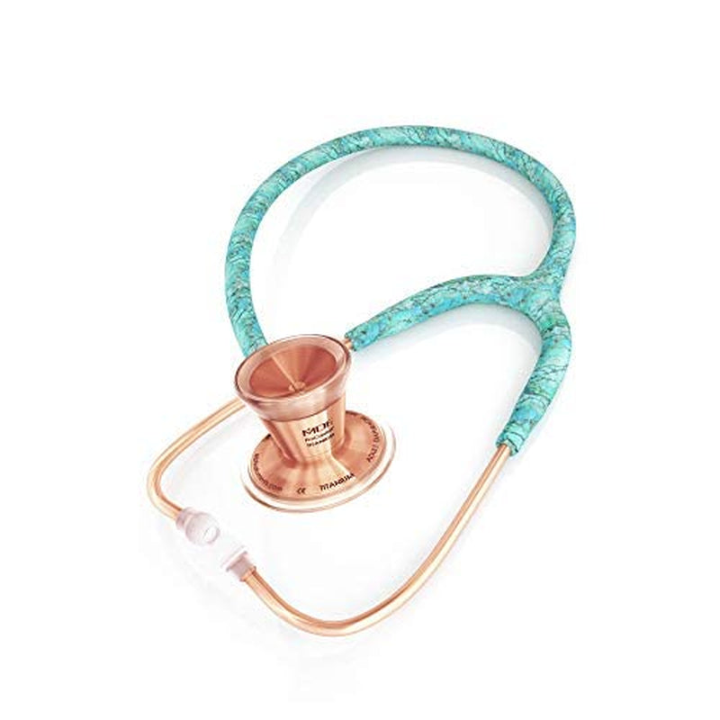 MDF Turquoise Rose Gold Procardial Cardiology Stethoscope, Lightweight Titanium, Adult, Dual Head, Free-Parts-For-Life, Turquoise Tube, Rose Gold Chestpiece-Headset, MDF797TTQRG