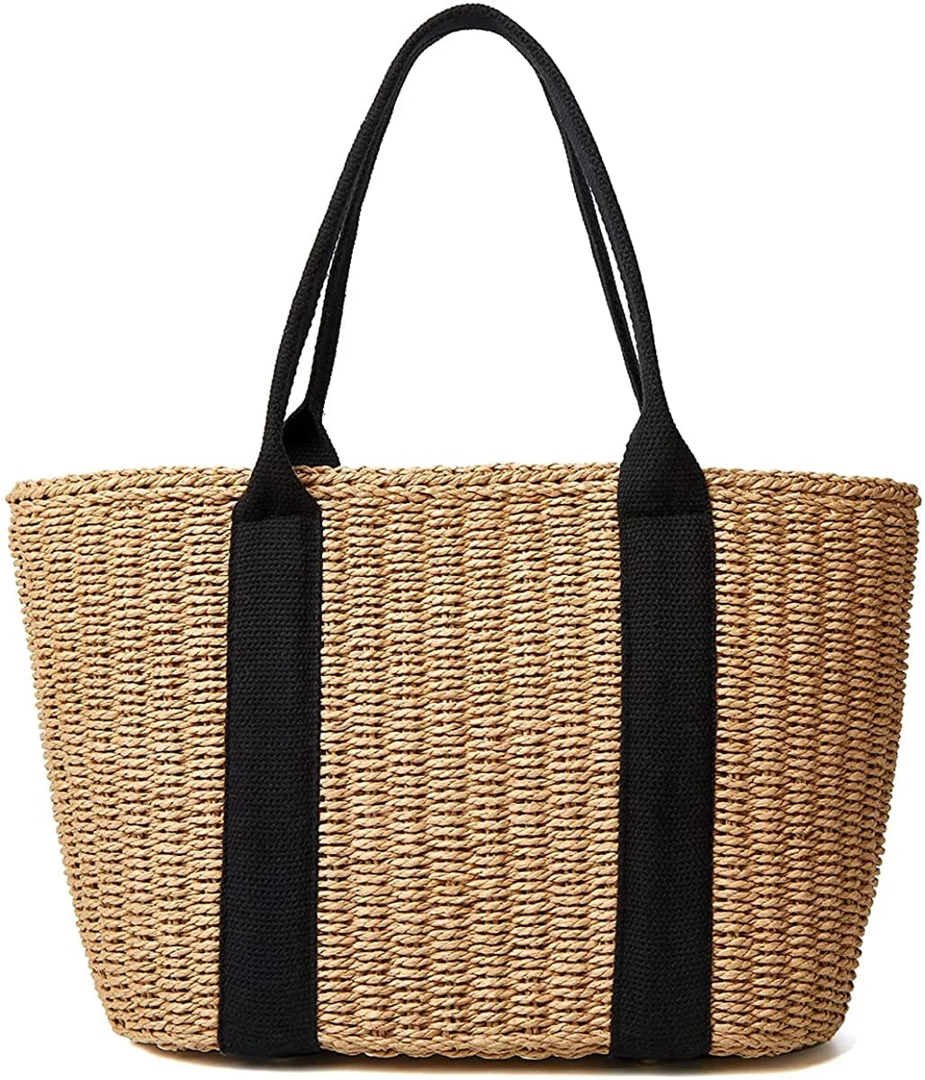 Women Straw Bags Summer Beach Large Tote Bag Handmade Woven Shoulder Crossbody Handbag