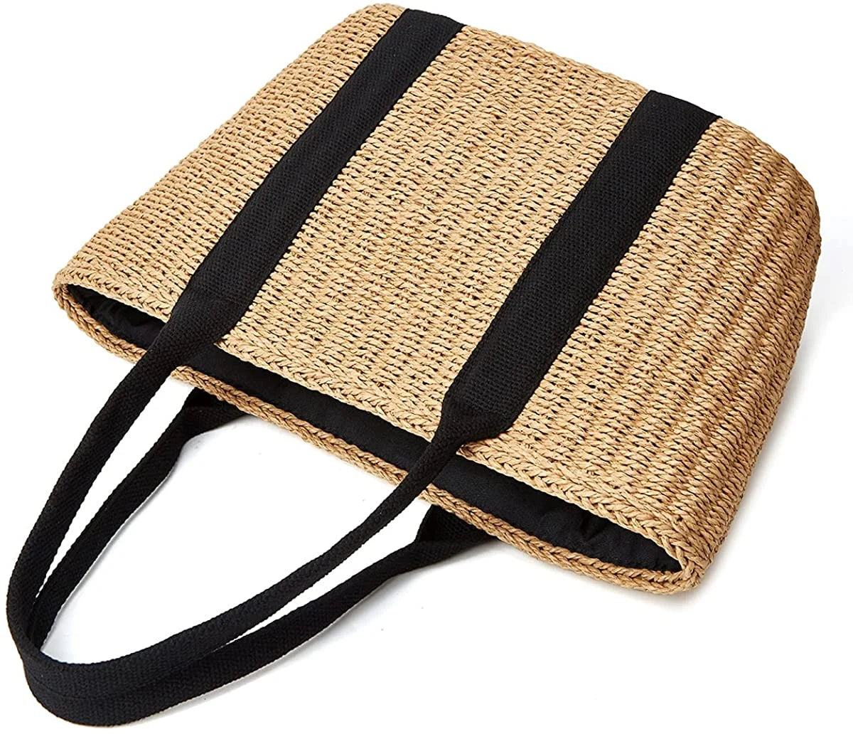 Women Straw Bags Summer Beach Large Tote Bag Handmade Woven Shoulder Crossbody Handbag