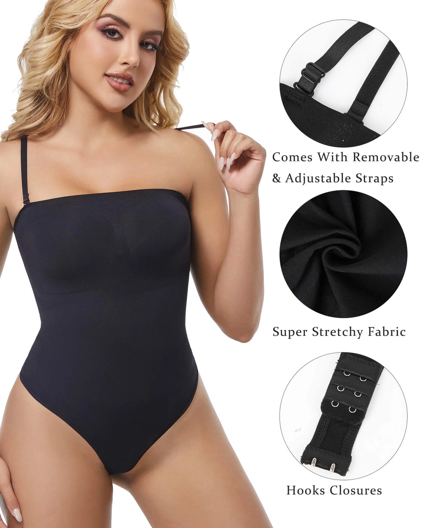 Strapless Bodysuit for Women Tummy Control Shapewear Seamless Sculpt Body Shaper with Removable Straps